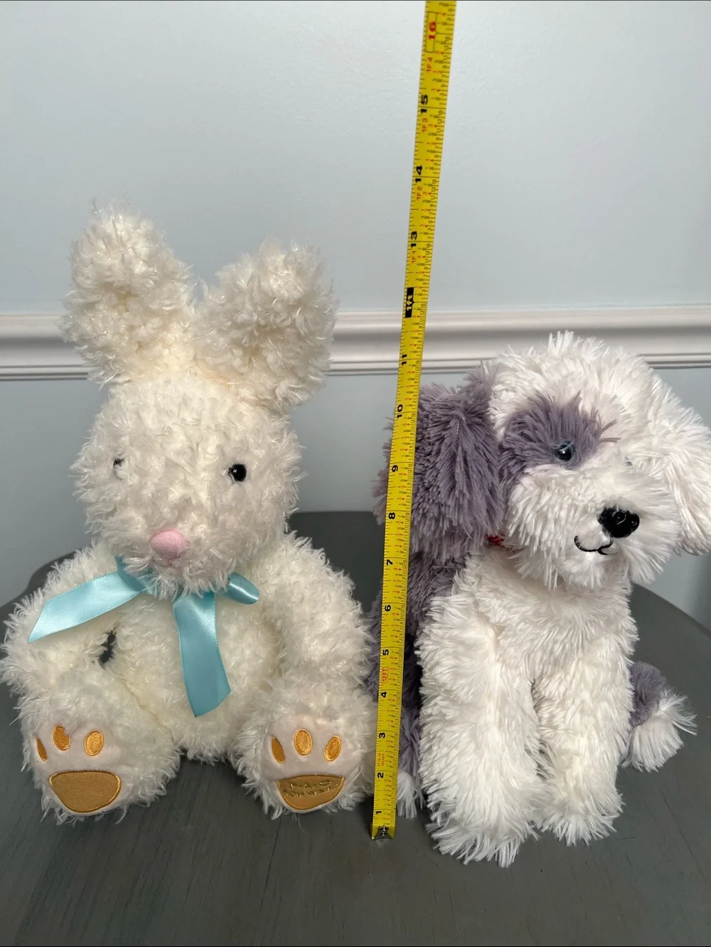 F.A.O Schwartz. Plush Bunny & Puppy Set - Cream Bunny with Bow, White Gray Puppy